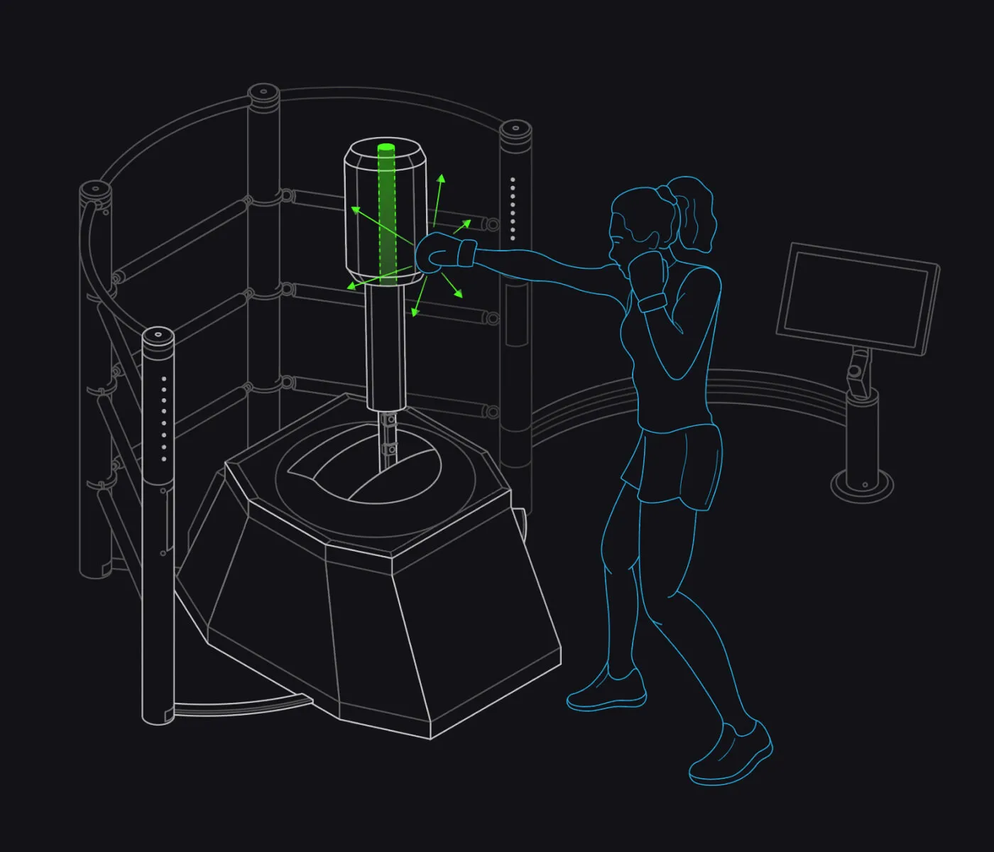 BotBoxer precision sensors read force, velocity, and direction of every punch