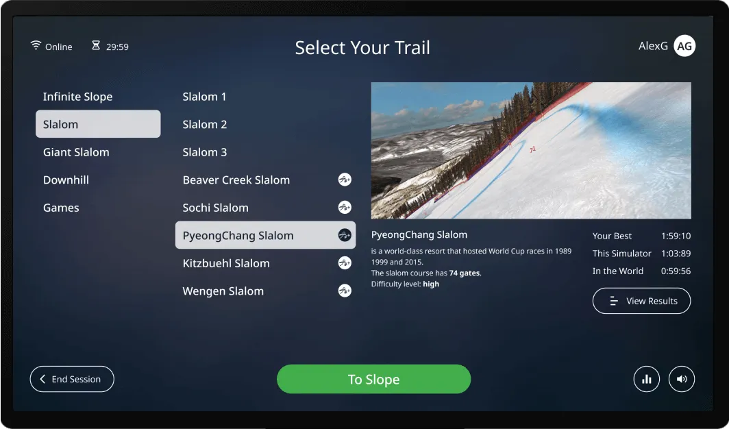 SkyTechSport snowsports simulators allow you to engage a group of people in various competitions and fun challenges